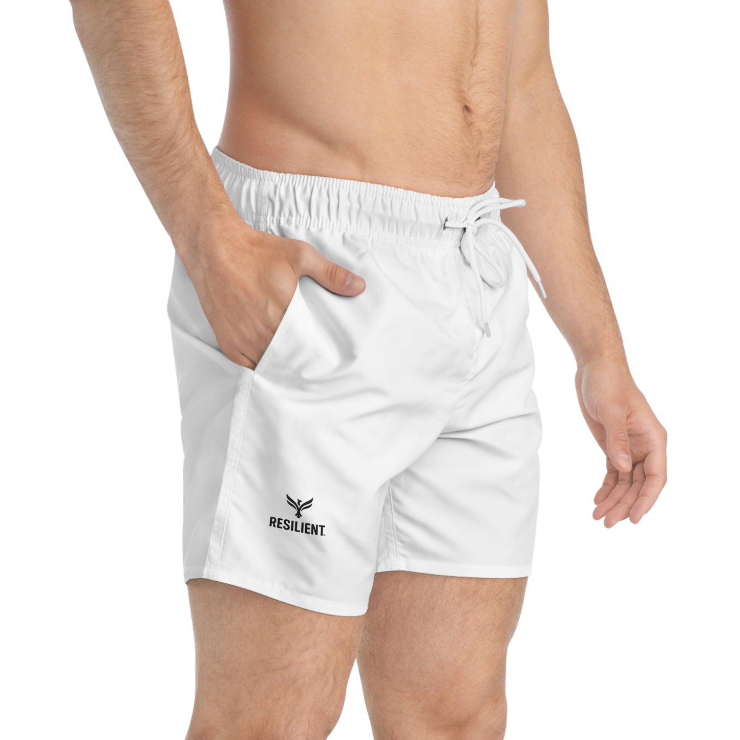 Resilient Logo Swim Trunks – White Quick-Dry Beach Shorts