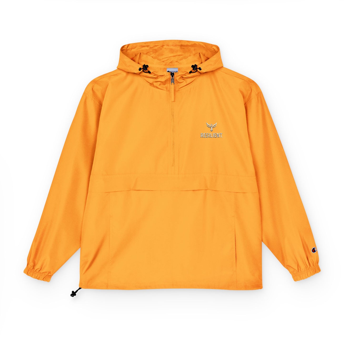 Packable Orange Anorak Jacket — Lightweight Hooded Windbreaker with Small Logo