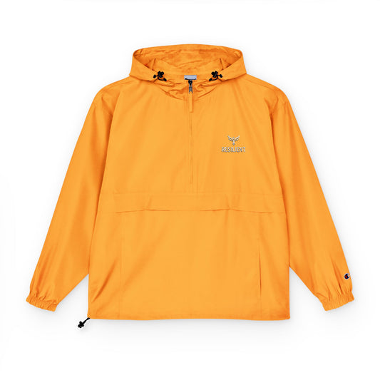 Packable Orange Anorak Jacket — Lightweight Hooded Windbreaker with Small Logo