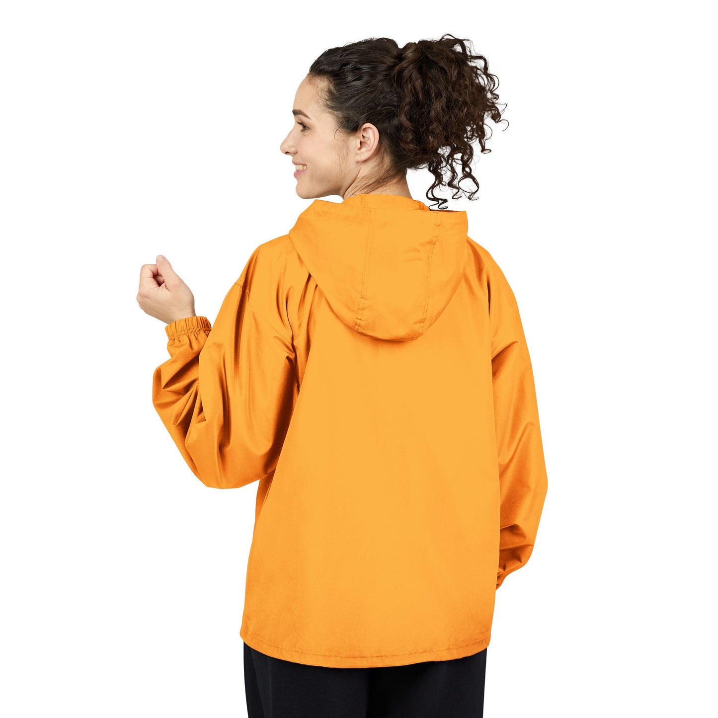 Packable Orange Anorak Jacket — Lightweight Hooded Windbreaker with Small Logo