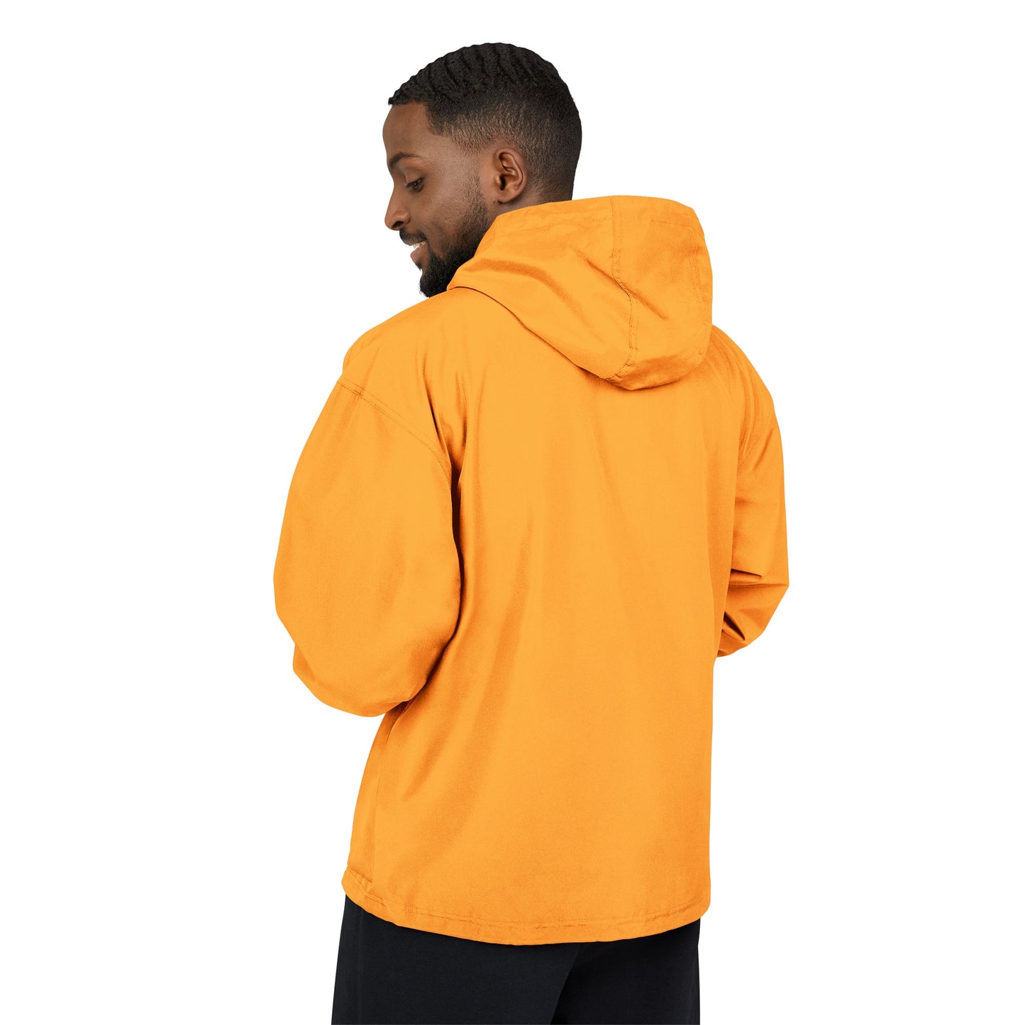 Packable Orange Anorak Jacket — Lightweight Hooded Windbreaker with Small Logo