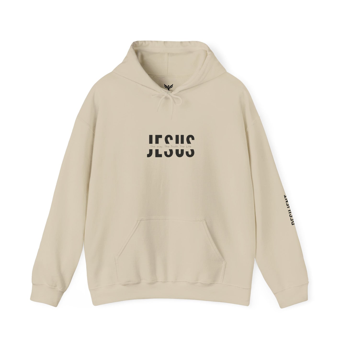 Jesus Minimalist Hoodie — Faith Graphic Pullover with 'Resilient' Sleeve
