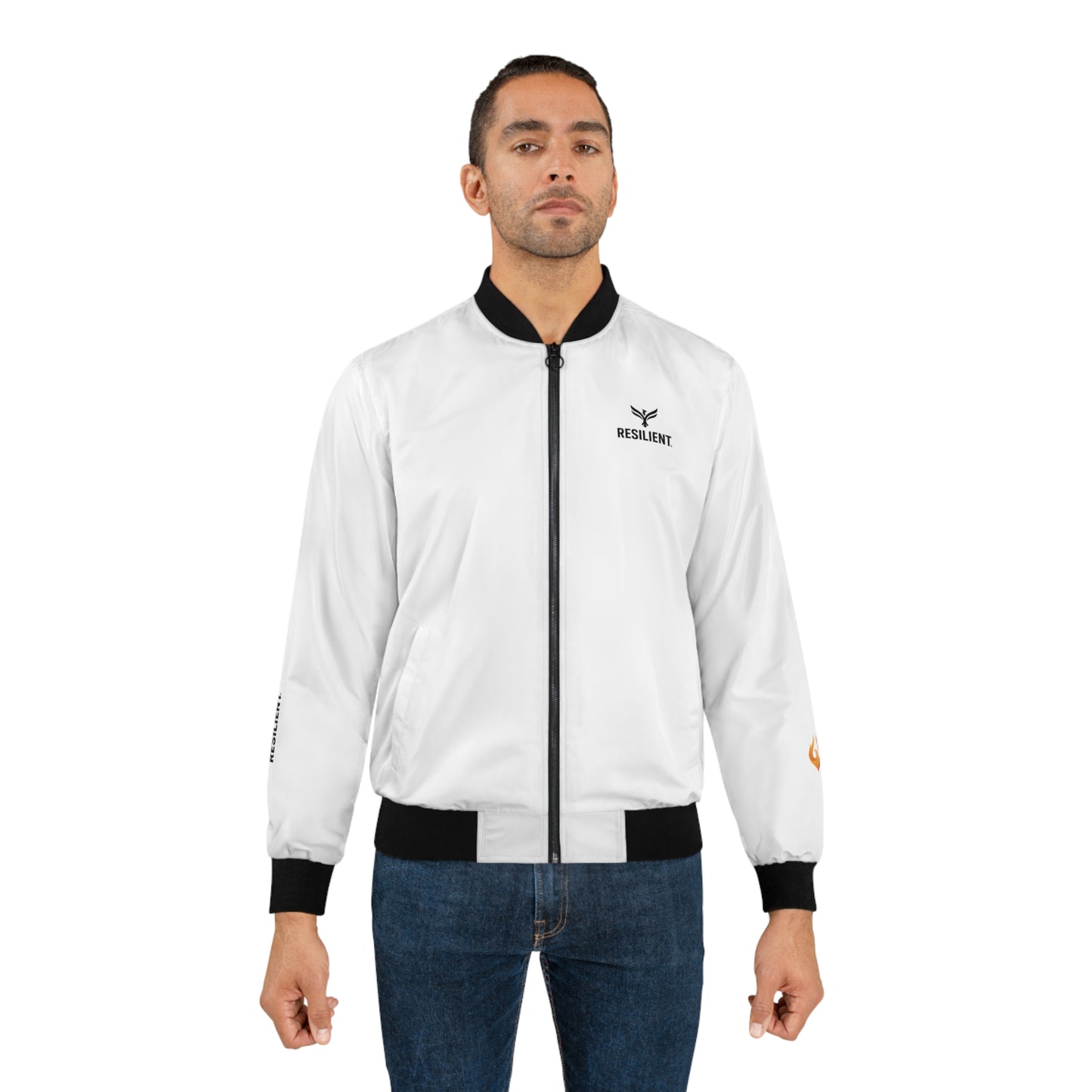 Resilient Logo Bomber Jacket — Men's Lightweight White AOP Jacket