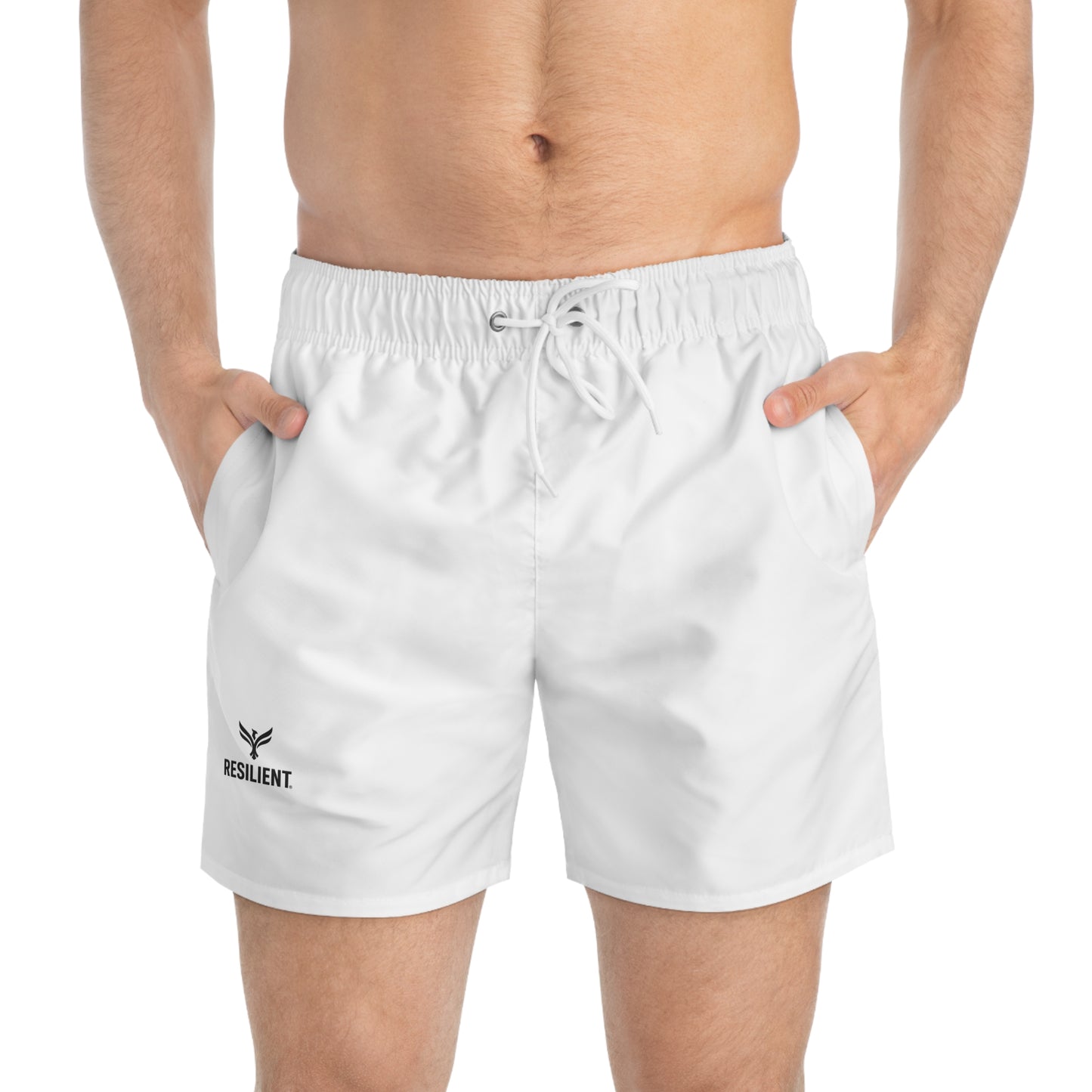 Resilient Logo Swim Trunks – White Quick-Dry Beach Shorts