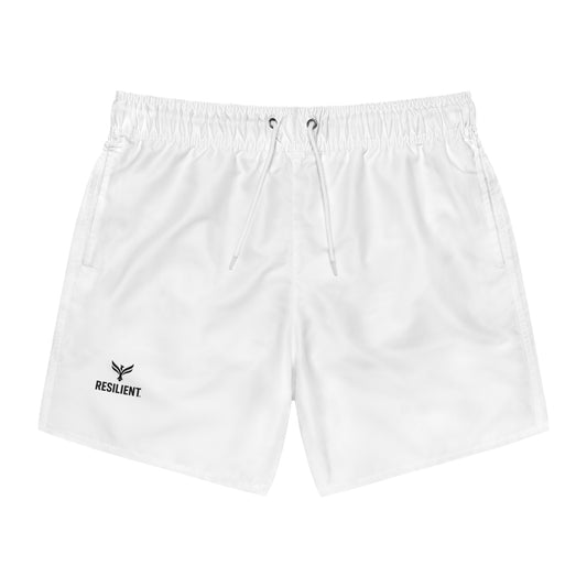 Resilient Logo Swim Trunks – White Quick-Dry Beach Shorts