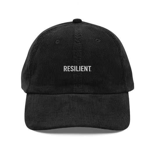 Resilient Embroidered Corduroy Cap — Vintage Black Dad Hat
