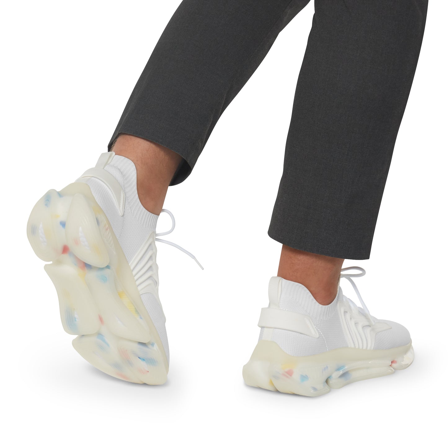 Men's White Mesh Sneakers — Lightweight Breathable Athletic Shoes with Color Accent Sole